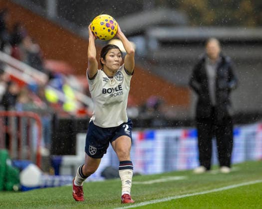 7th December 2025; Leigh Sports Village, Manchester, England; Womens Super League Football, Manchester United, ManU versus West Ham United; Yu Endo of West Ham United Women takes a throw in  TimxWilliams