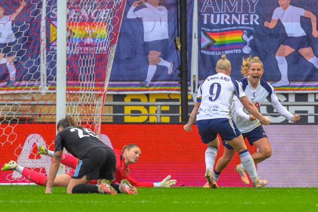 Olivia Holdt (11 Tottenham Hotspur) celebrating scoring their team s second goal during the Barclays Women s Super League game between Tottenham Hotspur vs Aston Villa at BetWright Stadium in London , England . (Photo by Keeran Marquis Sports Press Photo SPP) Copyright: xKeeranxMarquis SPPx Sportspressphoto_SPR71572