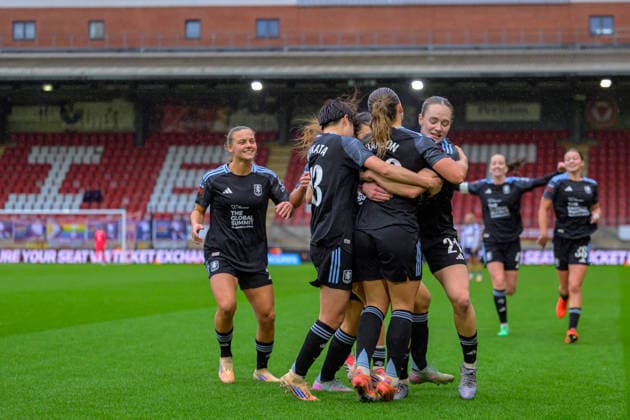 Players of Aston Villa celebrating scoring their team s first goal during the Barclays Women s Super League game between Tottenham Hotspur vs Aston Villa at BetWright Stadium in London , England . (Photo by Keeran Marquis Sports Press Photo SPP) Copyright: xKeeranxMarquis SPPx Sportspressphoto_SPR71573