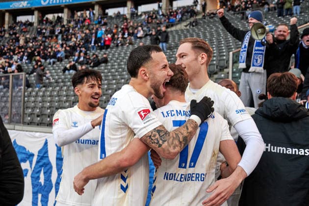 Alexander Nollenberger 1 FC Magdeburg, 17 , Goal for 1 0, Falko Michel 1 FC Magdeburg, 21 , GER, Hertha BSC vs ,1 FC Magdeburg, 2 Bundesliga, Season 2025 2026, Matchday 15, 07 12 2025 DFL REGULATIONS PROHIBIT ANY USE OF PHOTOGRAPHS AS IMAGE SEQUENCES AND OR QUASI VIDEO GER, Hertha BSC vs ,1 FC Magdeburg, 2 Bundesliga, Season 2025 2026, Matchday 15, 07 12 2025 Berlin Copyright: xEibner-Pressefotox xClaudiusxRauchx EP_CRH