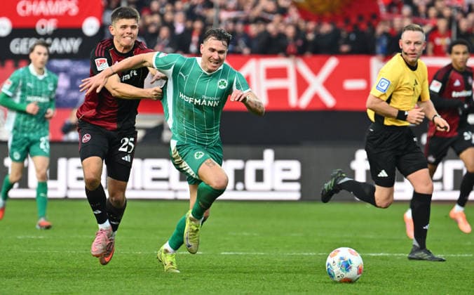 07 12 2025 Soccer Season 2025 2026 2 Soccer Bundesliga 15 Matchday 1 FC Nürnberg FCN Club SpVgg Greuther Fürth Kleeblatt Derby Frankenderby Sportfoto Zink xwoxzix DFL regulations prohibit any use of photographs as image sequences and or quasi video only for editorial use Finn Ole Becker 25, 1 FC Nürnberg FCN holds Felix Klaus 30, SpVgg Greuther Fürth