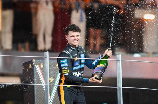 FORMULA ONE ABU DHABI GRAND PRIX 2025 Lando Norris 4 (GBR), McLaren MCL39 celebrates winning the Championship on the podium during Race Day at the Formula One Etihad Airways Abu Dhabi Grand Prix 2025 at the Yas Marina Circuit, Yas Island, United Arab Emirates on 7 December 2025 Credit: Phil Duncan Every Second Media Editorial use only. All images are copyright Every Second Media Limited. No images may be reproduced without prior permission. Copyright: xIMAGO EveryxSecondxMediax ESM-1695-0017 PhilxDuncanx xEveryxSecondxMediax