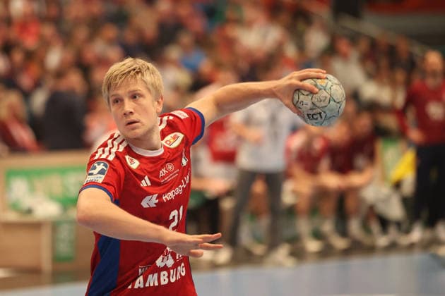 Handball Daikin Handball Bundesliga 2025 2026 Handball Sport Verein Hamburg vs ThSV Eisenach Frederik Bo Andersen Hamburg ,7meter, successful, Sporthalle Hamburg Hamburg
