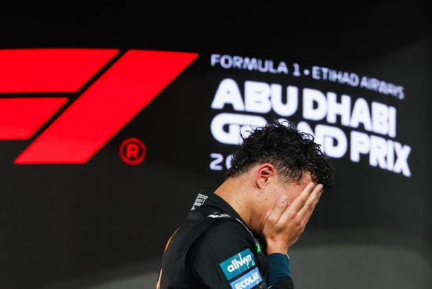 F1 Abu Dhabi Grand Prix 2025 F1 World Drivers Champion and Third placed Lando Norris of McLaren celebrates on the podium after Formula 1 Abu Dhabi Grand Prix at Yas Marina Circuit on December 7th, 2025 in Abu Dhabi, United Arab Emirates. Abu Dhabi United Arab Emirates  Copyright: xBeataxZawrzelx originalFilename:zawrzel-f1abudha251207_np3IX.jpg