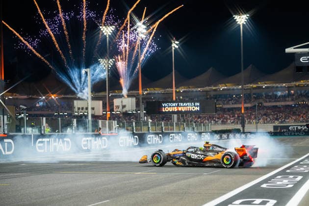 Abu Dhabi GP 2025 - Lando Norris Crowned World Champion Lando Norris (Gbr) of McLaren Racing 4 wins the World Championship, WM, Weltmeisterschaft for the first time and celebrates on Sunday (Race day) during the Formula 1 Etihad Airways Abu Dhabi Grand Prix 2025 at the Yas Marina Circuit on December 7, 2025 Photo by Antoine Lapeyre ABACAPRESS.COM Abu Dhabi United Arab Emirates  Copyright: xLapeyrexAntoine ABACAx