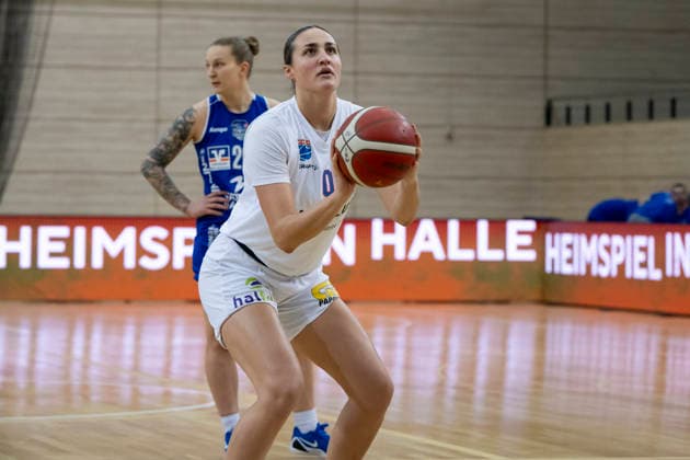 Toyota DBBL 2025 2026 Syntainics MBC vs BC Marburg Halle Saale, Germany 07 December 2025 In the picture Alexia Allesch Halle Halle Saale swh Arena Sachsen Anhalt Germany