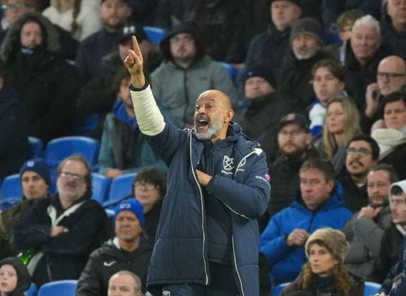 Brighton and Hove Albion v West Ham United, Premier League, Football, Amex Stadium, Brighton, UK - 07 Dec 2025 Nuno Espirito Santo manager of West Ham United directs his team. Brighton Amex Stadium Brighton GBR, UK NEWSPAPERS OUT Copyright: xSeanxRyanx