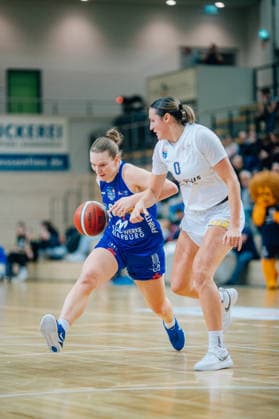 BB 1BL Women Syntainics MBC Lions BC Pharmaserv Marburg during the 2025 2026 season in the DBBL Toyota Bundesliga Syntainics MBC Lions and BC Pharmaserv Marburg at the SWH Arena on December 7, 2025 in Halle Saale, Sachsen Anhalt, Germany