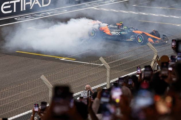 ABU DHABI, UNITED ARAB EMIRATES - DECEMBER 7: Lando Norris driving McLaren MCL39 reacts after finishing third and thus becomes F1 World Champion 2025 during the F1 Grand Prix of Abu Dhabi at Yas Marina Circuit on December 4, 2025 in Abu Dhabi, United Arab Emirates. (Photo by Paddocker)  Copyright: xQIANxJUNxMotorsportxMedia Paddocx Sportspressphoto_SPR71641