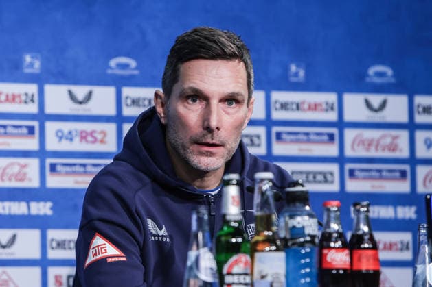 Sport, Football, 2 Bundesliga Season 2025 2026 15 Matchday Hertha BSC Berlin 1 FC Magdeburg 07 12 2025, Olympiastadion Berlin Stefan Leitl Coach Hertha BSC Berlin Berlin Olympiastadion Berlin Berlin Germany