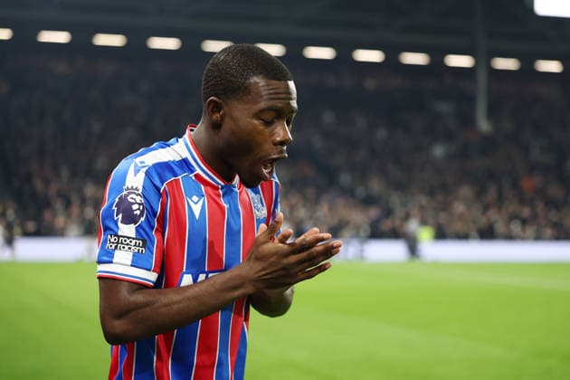 London, England, 7th December 2025. Tyrick Mitchell of Crystal Palace prepares for the game with a prayer during the Fulham vs Crystal Palace Premier League match at Craven Cottage, London. Picture credit should read: David Klein Sportimage EDITORIAL USE ONLY. No use with unauthorised audio, video, data, fixture lists, club league logos or live services. Online in-match use limited to 120 images, no video emulation. No use in betting, games or single club league player publications. SPI_012_DK_Fulham_Palace SPI-4355-0012