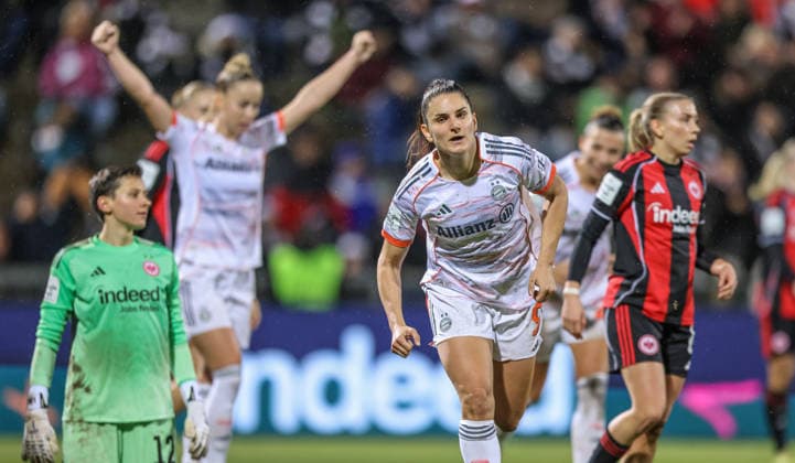 GER, Frankfurt, Eintracht Frankfurt vs FC Bayern Munich, Google Pixel Bundesliga, Football, DFB, Season 2025 2026, Stadion am Brentanobad, 12 Matchday in picture Jovana Damnjanović Bayern Munich 9 scores the goal for 2 0, Cheers and joy, Emotions DFB DFL REGULATIONS PROHIBIT ANY USE OF PHOTOGRAPHS AS IMAGE SEQUENCES AND OR QUASI VIDEO, 07 12 2026 Copyright: HMBxMedia HendrikxHamelau