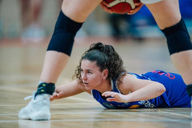 BB 1BL Women Syntainics MBC Lions BC Pharmaserv Marburg Marianna Byvatov BC Pharmaserv Marburg down and frustrated during the 2025 2026 season in the DBBL Toyota Bundesliga Syntainics MBC Lions and BC Pharmaserv Marburg at SWH Arena on December 7, 2025 in Halle Saale, Sachsen Anhalt, Germany