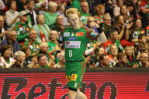 07.12.2025, xgox, Handball - Daikin HBL SC Magdeburg - FRISCH AUF! Göppingen emspor, v.l. Matthias Musche (Magdeburg, 6) Jubel, Torjubel, jubelt ueber das Tor, celebrate the goal, celebration Magdeburg