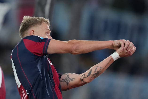 Bologna s Jens Odgaard celebrates after scoring during the Serie A EniLive soccer match between Lazio and Bologna at the Rome s Olympic stadium, Italy - Sunday December 7, 2025 - Soccer ( Photo by Alfredo Falcone LaPresse )  Copyright: xAlfredoxFalcone LaPressex