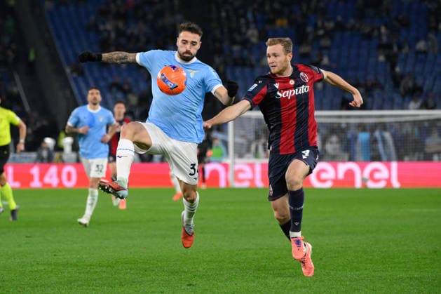 Lazioâ??s Mario Gila and Bologna s Tommaso Pobega during the Italian Football Championship League A 2025 2026 match between SS Lazio vs Bologna FC at the Olimpic Stadium in Rome on 07 December 2025.  Copyright: xFabrizioxCorradetti IPAxSportx xipa-agency.netx xx IPA_68885552 IPA_Agency_IPA68885552