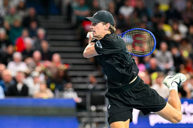 Alex de Minaur (seeded 1) takes on Casper Ruud (seeded 2) in the final of the UTS London Grand Final 2025 at the Copper Box Arena, London, United Kingdom on 7 December 2025. Copyright: xPhilxHutchinsonx 44340118