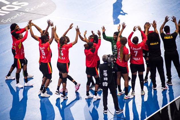 DORTMUND, GERMANY - 7 DECEMBER, 2025: Team Angola, celebrations - Women s Handball World Championship, WM, Weltmeisterschaft 2025 Angola vs Sweden at Westfallenhalle.  Copyright: xVitaliixKliuievx