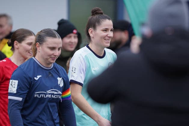 07 12 2025, Football, 2 Womens Bundesliga, 2025 2026, Matchday 12, SC Sand SG 99 Andernach Julia Matuschewski 10 Sand and Magdalena Schumacher 23 Andernach during the run-in