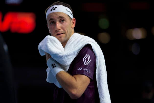 7th December 2025; Copper Box Arena, London, England; Victorian Plumbing UTS London Grand Final Tennis, Day Three; Casper Ruud during the final match against Alex de Minaur  HongboxChen