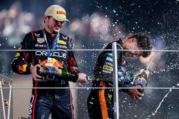 Lando Norris of Great Britain and McLaren and Max Verstappen of the Netherlands and Oracle Red Bull Racing , Race, F1 Grand Prix of Abu Dhabi, on 07 December 2025 in Abu Dhabi, United Arab Emirates Photo by Diogo Cardoso DeFodi Images Lando Norris of Great Britain and McLaren and Max Verstappen of the Netherlands and Oracle Red Bull Racing , Race, F1 Grand Prix of Abu Dhabi, Yas Marina Circuit on December 7, 2025 in Abu Dhabi, United Arab Emirates Photo by Diogo Cardoso DeFodi Images
