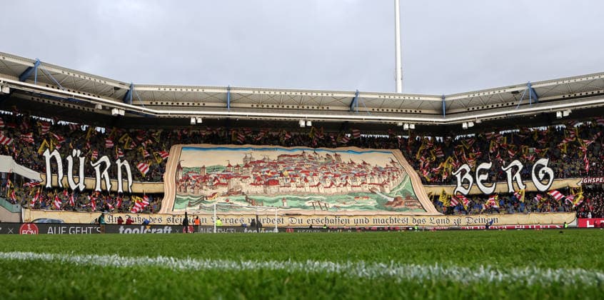 07 12 2025 Soccer Season 2025 2026 2 Soccer Bundesliga 15 Matchday 1 FC Nürnberg FCN Club SpVgg Greuther Fürth Kleeblatt Derby Frankenderby Sportfoto Zink DaMa xdaxmax DFL regulations prohibit any use of photographs as image sequences and or quasi video only for editorial use Symbolbild Symbol photo Feature Impression Choreography of Clubfan Clubfans FCN Fans Fans before the start of the match