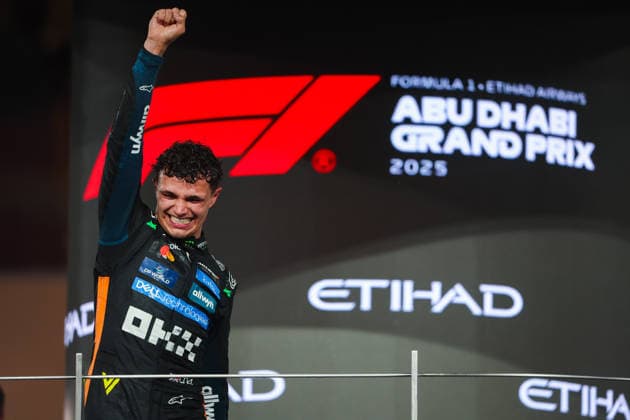 F1 - ABU DHABI GRAND PRIX 2025 NORRIS Lando (gbr), McLaren F1 Team MCL39, portrait podium during the 2025 Formula 1 Abu Dhabi Grand Prix, 24th round of the 2025 FIA Formula One World Championship, WM, Weltmeisterschaft from December 05 to 07, 2025 on the Yas Marina Circuit, in Abu Dhabi, United Arab Emirates - Abu DhabiUnited Arab Emirates  Copyright: xANTONINxVINCENTx