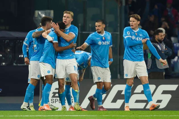 Napoli™s Rasmus Hojlund celebrates after scoring goal 1-0 during the Serie A soccer match between Napoli and Juventus at the Diego Armando Maradona Stadium in Naples, southern italy - Saturday , December 07 , 2025. - Soccer .  Copyright: xAlessandroxGarofalo LaPressex