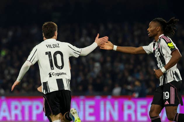 Juventus Kenan Yildiz celebrates after scoring goal 1-1 during the Serie A soccer match between Napoli and Juventus at the Diego Armando Maradona Stadium in Naples, southern italy - Saturday , December 07 , 2025. - Soccer .  Copyright: xAlessandroxGarofalo LaPressex