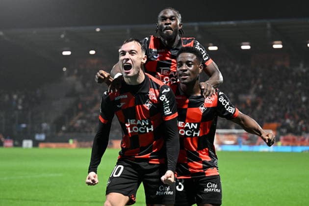 FC Lorient v Olympique Lyonnais - Ligue 1 McDonald s 2025 2026 44 Darlin YONGWA (fcl) - 43 Arsene KOUASSI (fcl) - 10 Pablo PAGIS (fcl) during the Ligue 1 McDonald s match between Lorient and Lyon at Stade du Moustoir on December 7, 2025 in Lorient, France. Lorient France  Copyright: xFEPx 776348222