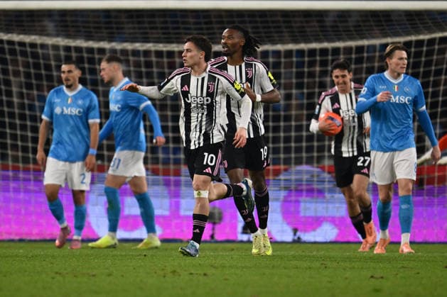 Kenan Yildiz of Juventus F.C. celebrates after scoring the goal of 1-1 during the 14th day of the Serie A Championship between S.S.C. Napoli and Juventus F.C. at the Diego Armando Maradona Stadium on December 7, 2025 in Naples, Italy.  Copyright: xDomenicoxCippitelli IPAxSportx xipa-agency.netx xx IPA_68893809 IPA_Agency_IPA68893809