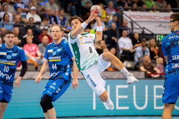 Handball I Men I Season 2025 2026 I Bundesliga I 15 Matchday I TVB Stuttgart SC DHfK Leipzig I 07 12 2025 Lucas Krzikalla 8, SC DHfK Leipzig in the throw Stuttgart Porsche Arena Baden Württemberg Germany Copyright: xLobeca MaxxPetershansx