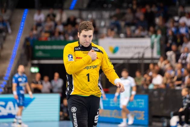 Handball I Men I Season 2025 2026 I Bundesliga I 15 Matchday I TVB Stuttgart SC DHfK Leipzig I 07 12 2025 Domenico Ebner 1, SC DHfK Leipzig Stuttgart Porsche Arena Baden Württemberg Germany Copyright: xLobeca MaxxPetershansx