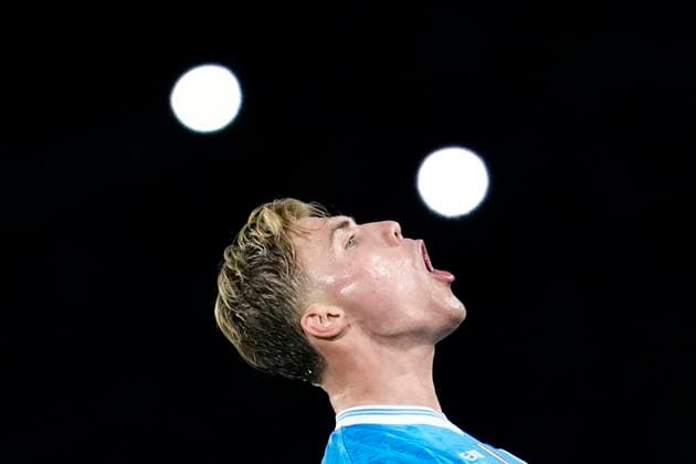 Rasmus Hojlund (SSC Napoli) celebrates, Serie A, SSC Napoli v Juventus FC, Diego Maradona Stadium, December 7, 2025, Napoli, Italy.