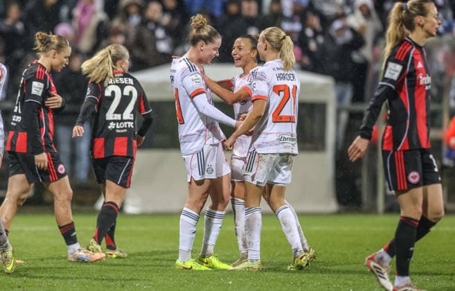 GER, Frankfurt, Eintracht Frankfurt vs FC Bayern Munich, Google Pixel Bundesliga, Football, DFB, Season 2025 2026, Stadion am Brentanobad, 12 Matchday in picture Alara Åžehitler Bayern Munich 14 scores the goal for 5 0, Cheers and joy DFB DFL REGULATIONS PROHIBIT ANY USE OF PHOTOGRAPHS AS IMAGE SEQUENCES AND OR QUASI VIDEO, 07 12 2026 Copyright: HMBxMedia HendrikxHamelau