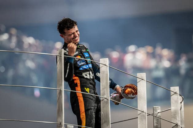 Yas Marina Circuit, Abu Dhabi, United Arab Emirates 7.December.2025; Lando Norris of Great Britain and McLaren F1 Team on the podium during Formula One Abu Dhabi Grand Prix  aflo_312879336