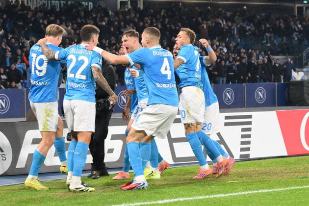 CALCIO - Serie A - SSC Napoli vs Juventus FC Rasmus Hojlund of S.S.C. Napoli celebrates after scoring goal 1-0 during the match of 14th day of the Serie A Championship between S.S.C. Napoli and F.C.Juventus at the Maradona Stadium on Dec 7, 2025 in Naples, Italy. during SSC Napoli vs Juventus FC, Italian soccer Serie A match in Naples, Italy, December 07 2025 Naples Italy  Copyright: xIPAxSport ABACAx