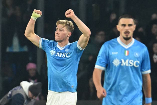 CALCIO - Serie A - SSC Napoli vs Juventus FC Rasmus Hojlund of SSC Napoli celebrates after scoring goal during the Serie A Enilive match between SSC Napoli vs Juventus FC at Diego Armndo Maradona Stadium Naples Italy  Copyright: xIPAxSport ABACAx