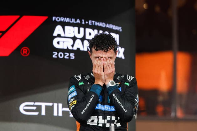 December 7, 2025, Abu Dhabi, United Arab Emirates: F1 World Drivers Champion and Third placed Lando Norris of McLaren celebrates on the podium after Formula 1 Abu Dhabi Grand Prix at Yas Marina Circuit on December 7th, 2025 in Abu Dhabi, United Arab Emirates. Abu Dhabi United Arab Emirates - ZUMAz156 20251207_zip_z156_025 Copyright: xBeataxZawrzelx Abu Dhabi United Arab Emirates - ZUMA0842 20251207_zip_z156_025 Copyright: xIMAGO BeataxZawrzelx