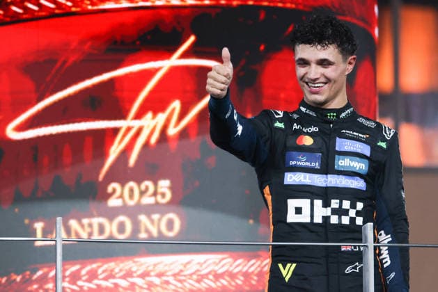 December 7, 2025, Abu Dhabi, United Arab Emirates: F1 World Drivers Champion and Third placed Lando Norris of McLaren celebrates on the podium after Formula 1 Abu Dhabi Grand Prix at Yas Marina Circuit on December 7th, 2025 in Abu Dhabi, United Arab Emirates. Abu Dhabi United Arab Emirates - ZUMAz156 20251207_zip_z156_029 Copyright: xBeataxZawrzelx Abu Dhabi United Arab Emirates - ZUMA0842 20251207_zip_z156_029 Copyright: xIMAGO BeataxZawrzelx