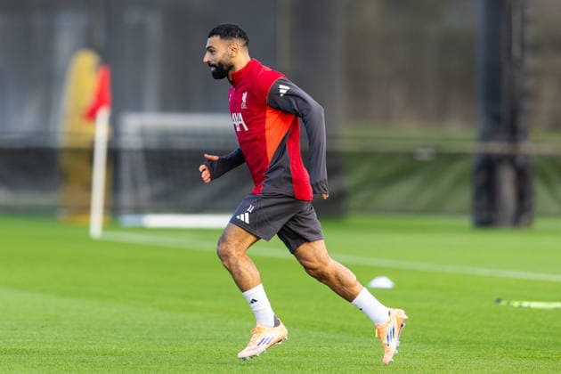Football - UEFA Champions League - FC Internazionale Milano v Liverpool FC - MD-1 LIVERPOOL, ENGLAND - Monday, December 8, 2025: Liverpool s Mohamed Salah during a training session at the AXA Training Centre ahead of the UEFA Champions League match between FC Internazionale Milano and Liverpool FC. (Photo by Jessica Hornby Propaganda)  Copyright: xDavidxRawcliffex P2025-12-08-LFC-Training-Inter-9