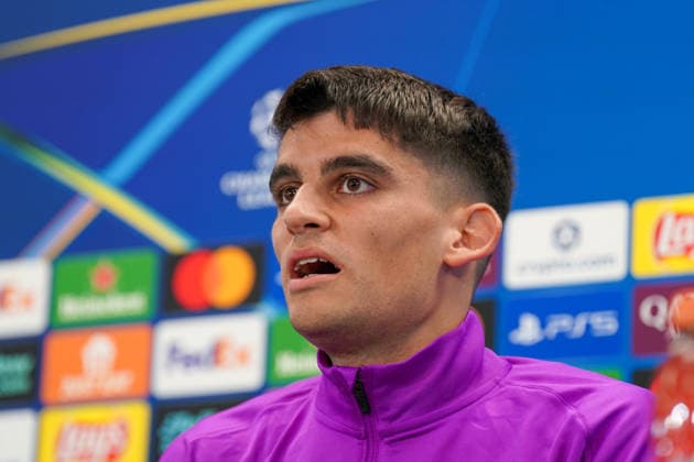 Spain Press conference FC Barcelona with Barca player Gerard Martin Barcelona 18 before Soccer UEFA Champions League FC Barcelona vs Eintracht Frankfurt PK Venue Ciutat Esportiva Joan Gamper Barcelona, Spain Copyright: xJOERANxSTEINSIEKx