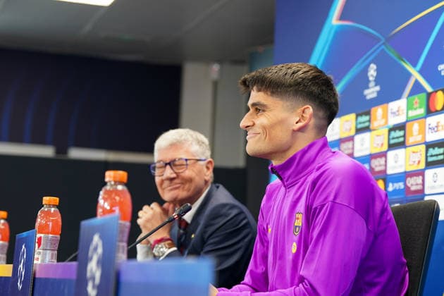 Spain Press conference FC Barcelona with Barca player Gerard Martin Barcelona 18 before Soccer UEFA Champions League FC Barcelona vs Eintracht Frankfurt PK Venue Ciutat Esportiva Joan Gamper Barcelona, Spain Copyright: xJOERANxSTEINSIEKx