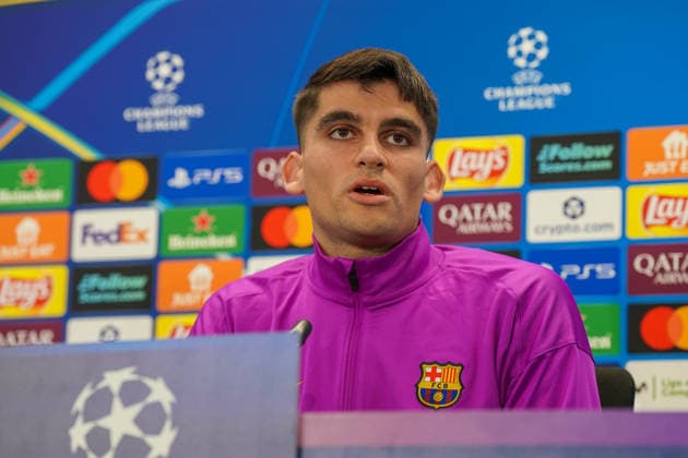 Spain Press conference FC Barcelona with Barca player Gerard Martin Barcelona 18 before Soccer UEFA Champions League FC Barcelona vs Eintracht Frankfurt PK Venue Ciutat Esportiva Joan Gamper Barcelona, Spain Copyright: xJOERANxSTEINSIEKx