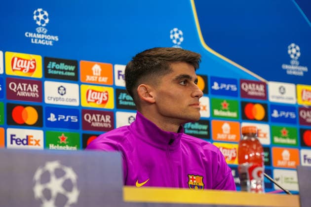 Spain Press conference FC Barcelona with Barca player Gerard Martin Barcelona 18 before Soccer UEFA Champions League FC Barcelona vs Eintracht Frankfurt PK Venue Ciutat Esportiva Joan Gamper Barcelona, Spain Copyright: xJOERANxSTEINSIEKx