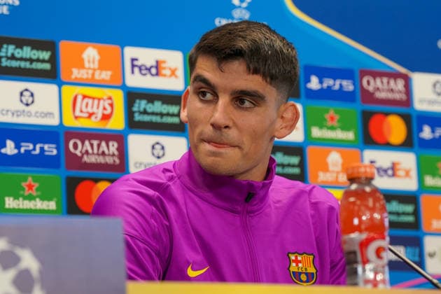 Spain Press conference FC Barcelona with Barca player Gerard Martin Barcelona 18 before Soccer UEFA Champions League FC Barcelona vs Eintracht Frankfurt PK Venue Ciutat Esportiva Joan Gamper Barcelona, Spain Copyright: xJOERANxSTEINSIEKx