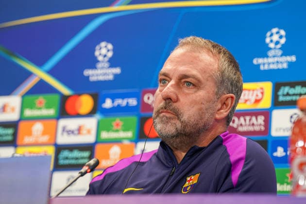 Spain Press conference FC Barcelona with Hansi Flick Coach FC Barcelona before UEFA Champions League FC Barcelona vs Eintracht Frankfurt PK Venue Ciutat Esportiva Joan Gamper Barcelona, Spain Copyright: xJOERANxSTEINSIEKx