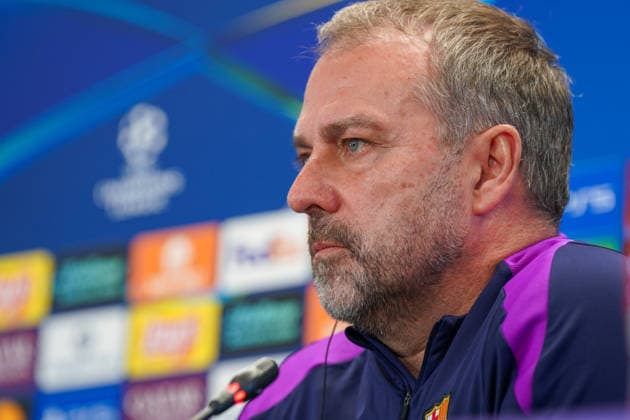 Spain Press conference FC Barcelona with Hansi Flick Coach FC Barcelona before UEFA Champions League FC Barcelona vs Eintracht Frankfurt PK Venue Ciutat Esportiva Joan Gamper Barcelona, Spain Copyright: xJOERANxSTEINSIEKx
