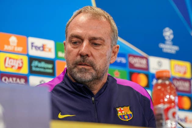 Spain Press conference FC Barcelona with Hansi Flick Coach FC Barcelona before UEFA Champions League FC Barcelona vs Eintracht Frankfurt PK Venue Ciutat Esportiva Joan Gamper Barcelona, Spain Copyright: xJOERANxSTEINSIEKx