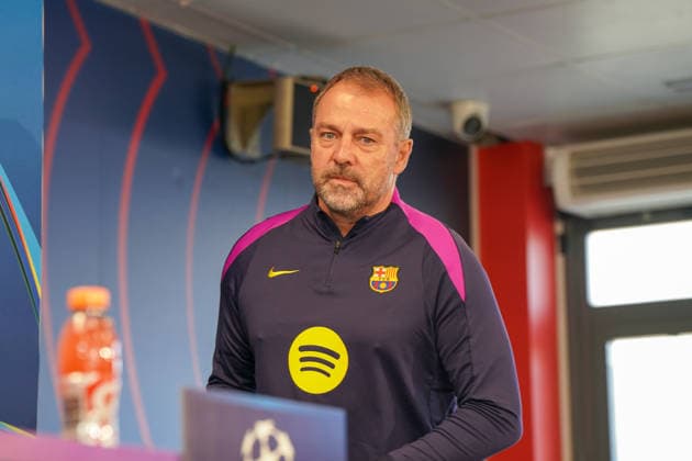Spain Press conference FC Barcelona with Hansi Flick Coach FC Barcelona before UEFA Champions League FC Barcelona vs Eintracht Frankfurt PK Venue Ciutat Esportiva Joan Gamper Barcelona, Spain Copyright: xJOERANxSTEINSIEKx
